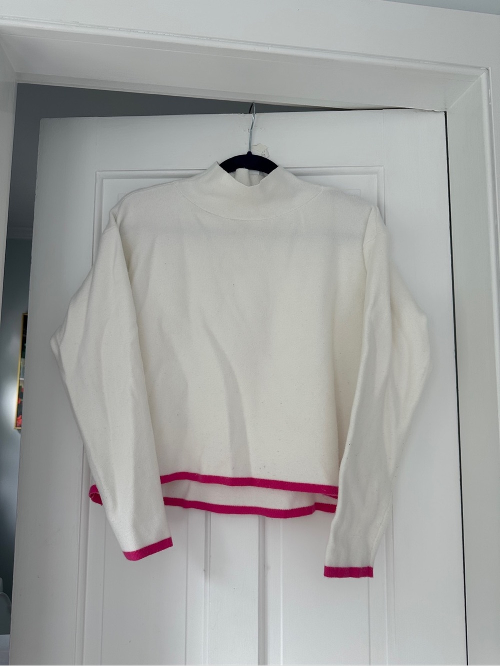 Anthropologie Maeve Carys Mock Neck White Sweater with Pink Accents in Size XS